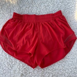 red lululemon hotty hot shorts